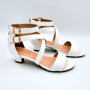 Dufannie - Size 2 - White Girls Low Heel Dress Sandals/Pump with Ankle Strap